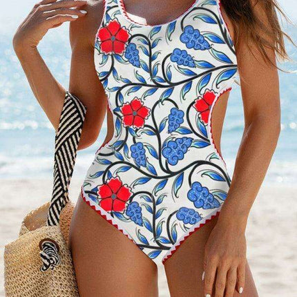 Floral Elegance Backless Monokini - Chic Swimwear for Tropical Getaways