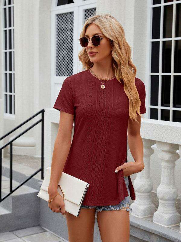 Sleek Slit Sleeve Women's Tee - Effortless Elegance for Any Occasion