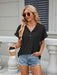 Hooded Drawstring Button-Up Tee for Women with Short Sleeves