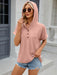 Hooded Drawstring Button-Up Tee for Women with Short Sleeves