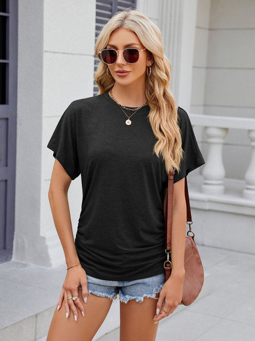 Pleated Short-Sleeve Women's Casual T-Shirt