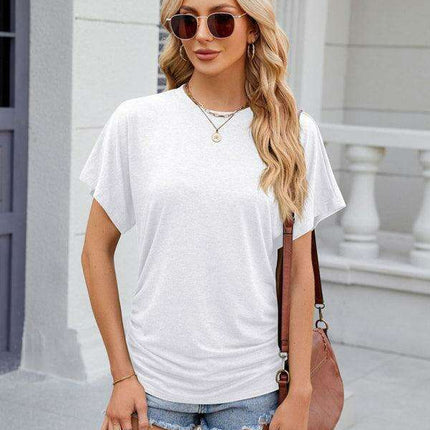 Elegant Pleated Solid Color Women's Everyday Tee