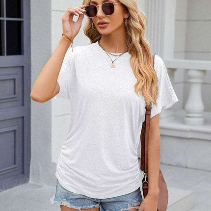 Elegant Pleated Solid Color Women's Everyday Tee