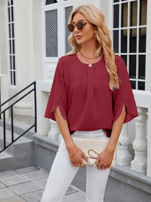 Graceful Loose Chiffon Top with Five-Quarter Sleeves
