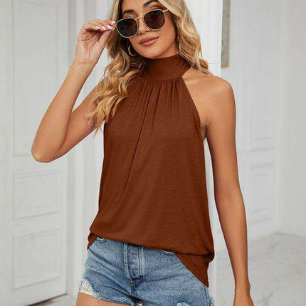 Trendy Dropped Shoulder Halter Neck Top for Effortless Style
