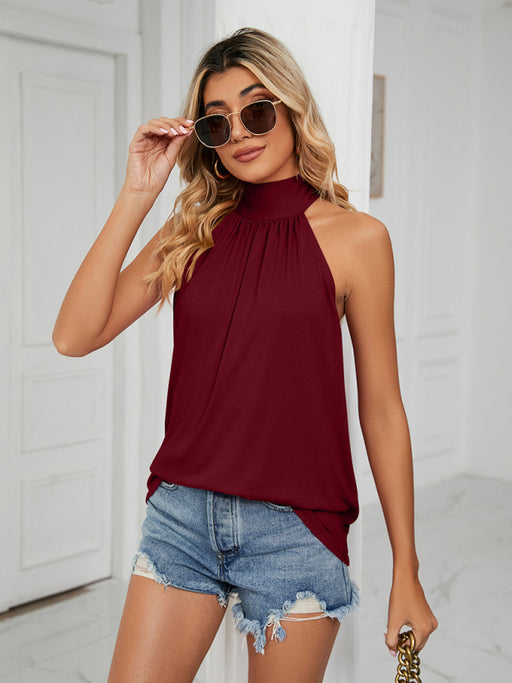 Chic Halter Neck Top with Trendy Dropped Shoulder Sleeves