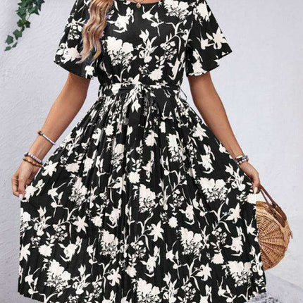 Floral Elegance Midi Dress - Chic Spring-Summer Dress for Women