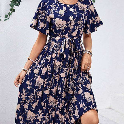 Floral Elegance Midi Dress - Chic Spring-Summer Dress for Women