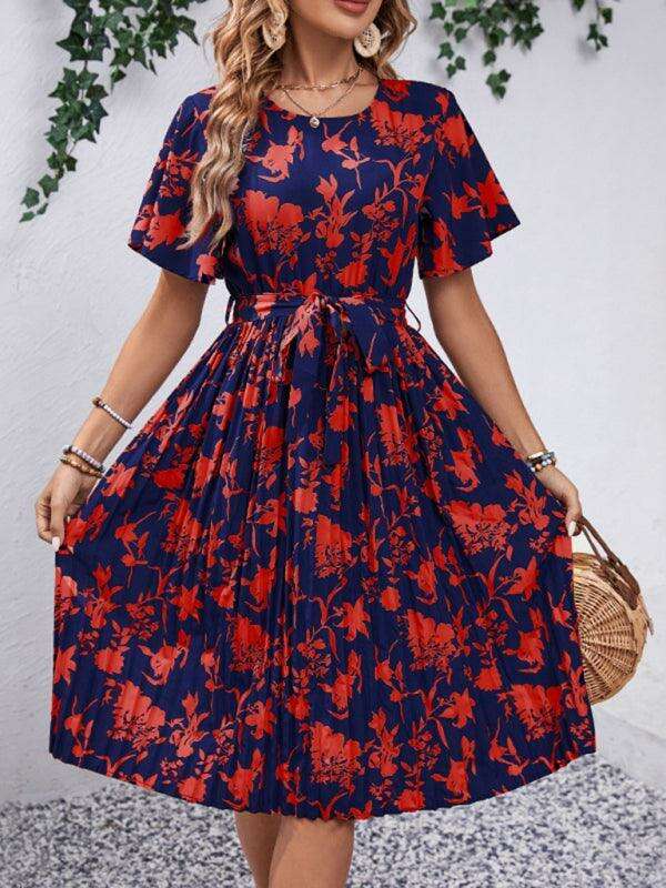 Floral Elegance Midi Dress - Chic Spring-Summer Dress for Women