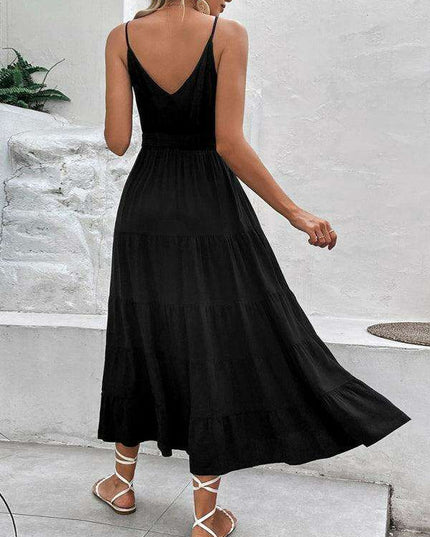 Chic Black Suspender Midi Dress - Your Essential Fashion Piece
