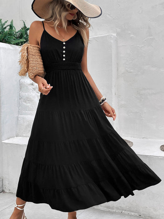 Elegant Black Suspender Midi Dress - Stylish Women's Apparel