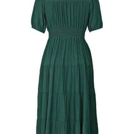 Chic V-Neck Dress with Decorative Waist Accents - Women's Fashion Essential