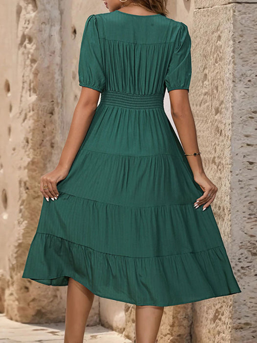 Elegant V-Neck Dress with Waist Detail for Women