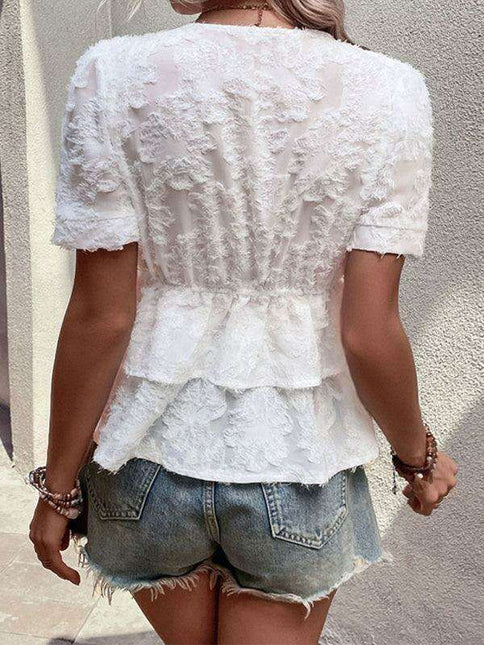 Chic V-neck Blouse with Stylish Double Hem for the Modern Woman