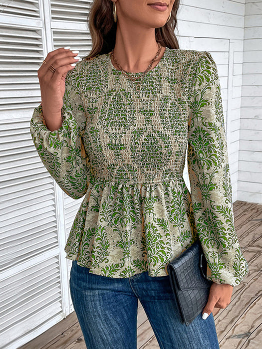 Elegant Botanical Print Women's Long Sleeve Blouse with a Flattering Fit