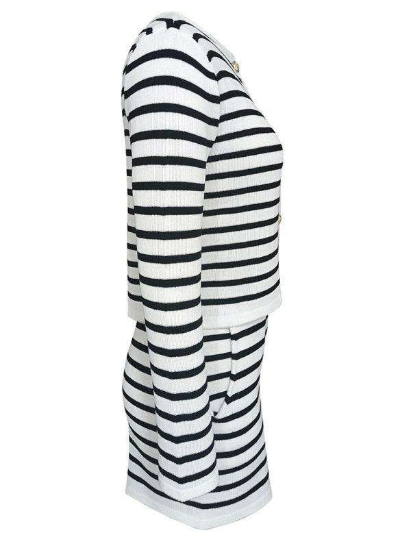 Elegant Striped Knit Cardigan & Shorts Set - Cozy Chic Lounge Outfit