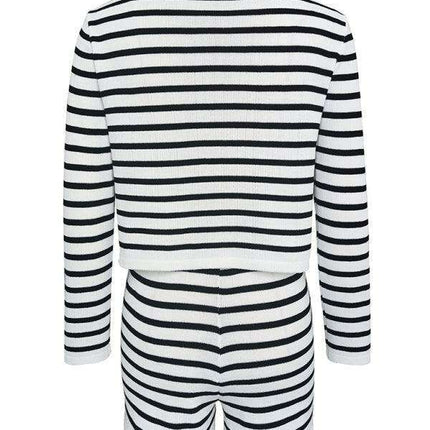 Elegant Striped Knit Cardigan & Shorts Set - Cozy Chic Lounge Outfit