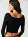 French Striped U-neck Long-sleeve Crop Top - Stylish Addition for Women's Wardrobe
