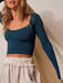 French Striped U-neck Long-sleeve Crop Top for Women
