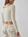 French Striped U-neck Long-sleeve Crop Top for Women