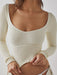 French Striped U-neck Long-sleeve Crop Top - Stylish Addition for Women's Wardrobe