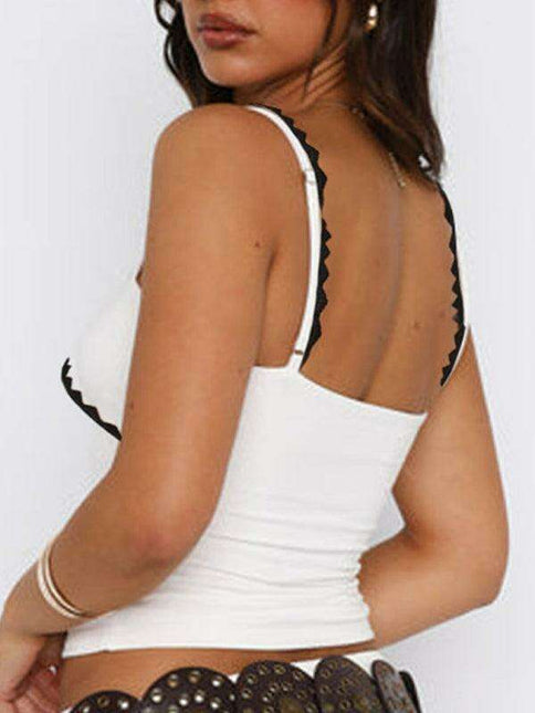 Sultry Lace V-Neck Camisole with Suspender Detail: Elevate Your Style