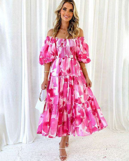 Whimsical Floral Puff Sleeve Dress - Stylish Summer Ensemble for Women