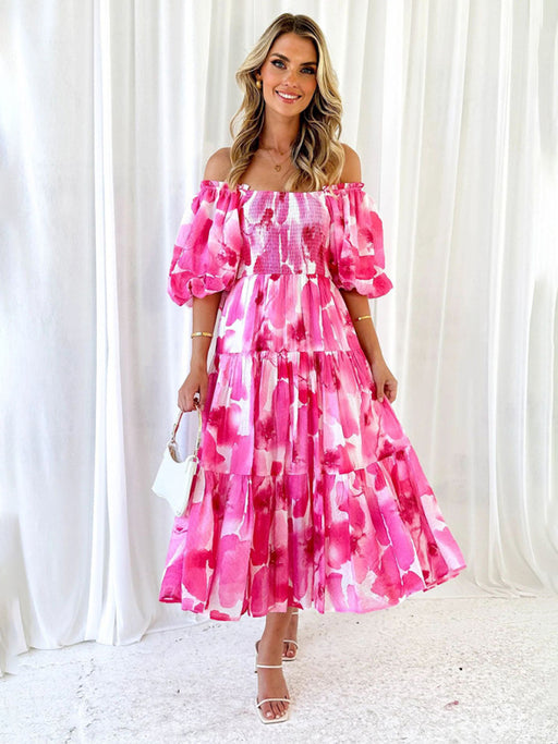 Floral Puff Sleeve Summer Escape Dress - Elegant Resort Style for Women