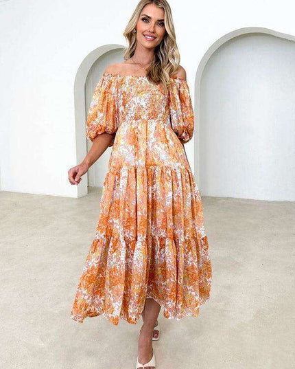 Whimsical Floral Puff Sleeve Dress - Stylish Summer Ensemble for Women
