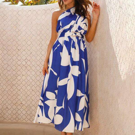 Elegant One-Shoulder Backless Dress with Unique Self-Design and Tailored Fit