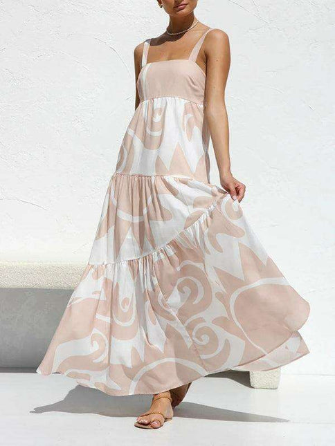 Chic Flowy Skirt Suspender Dress with Elegant Self-Print: A Wardrobe Essential