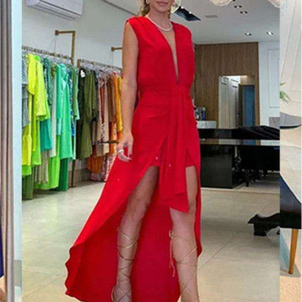 Sophisticated Layers: Women's Sleeveless Deep V-Neck Dress