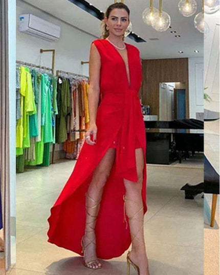 Sophisticated Layers: Women's Sleeveless Deep V-Neck Dress