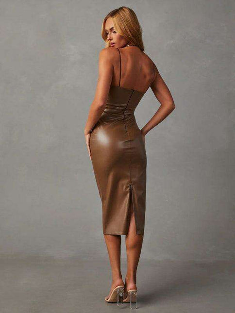 Seductive Faux Leather Backless Tube Dress - Bold & Daring Elegance