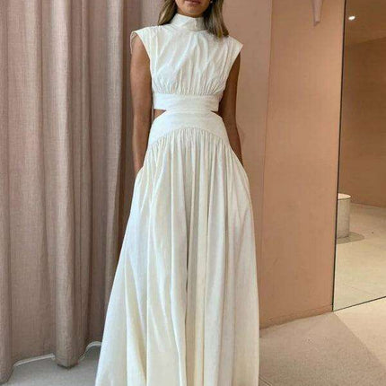 Chic Pleated Dress with Unique Hollow Waist Design
