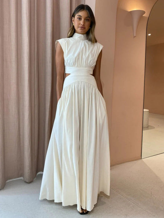 Hollow Waist Pleated Dress with Unique Waist Detail