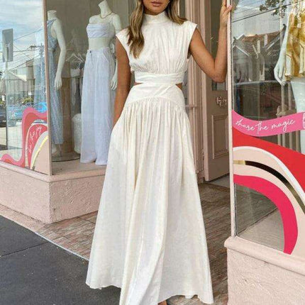 Chic Pleated Dress with Unique Hollow Waist Design