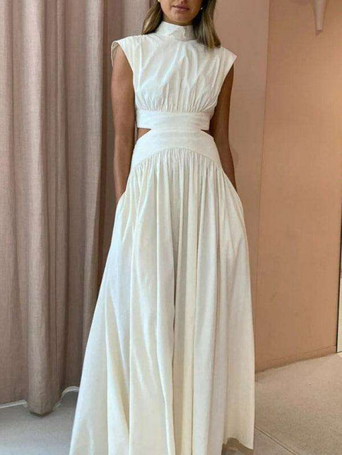 Chic Pleated Dress with Unique Hollow Waist Design