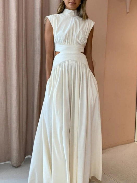 Hollow Waist Pleated Dress with Unique Waist Detail