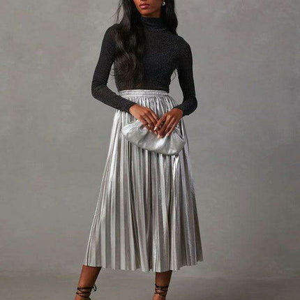 Radiant Elegance: Stylish High-Waist Pleated Midi Skirt