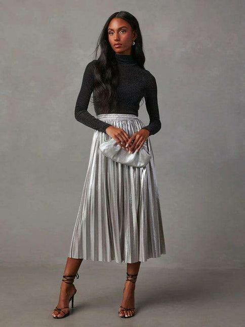 Radiant Elegance: Stylish High-Waist Pleated Midi Skirt