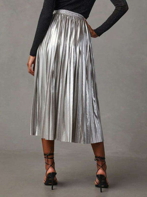 Radiant Elegance: Stylish High-Waist Pleated Midi Skirt
