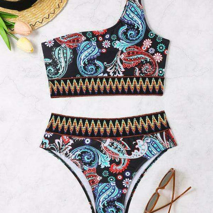 Boho Chic One-Shoulder Split Triangle Swimsuit Set