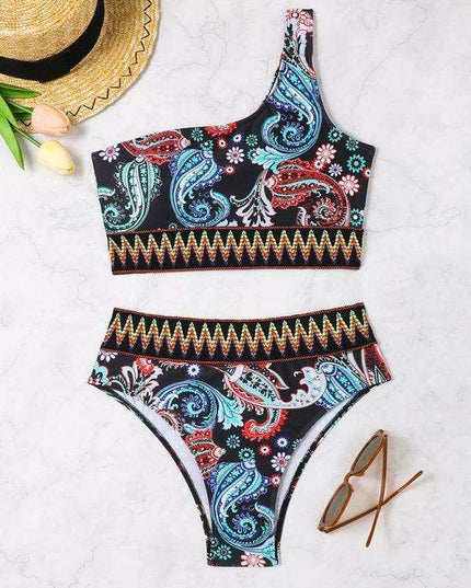 Boho Chic One-Shoulder Split Triangle Swimsuit Set