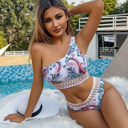 Boho Chic One-Shoulder Split Triangle Swimsuit Set