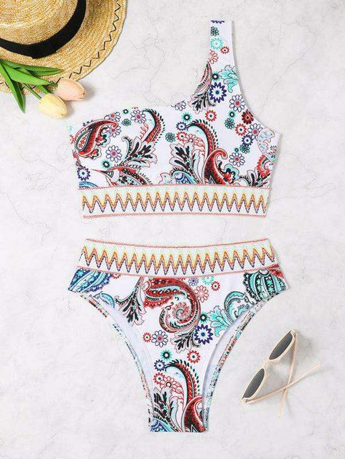 Boho Chic One-Shoulder Split Triangle Swimsuit Set