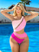 Flirty Beach Chic: Stylish Color-Blocked Mesh One-Piece Swimsuit