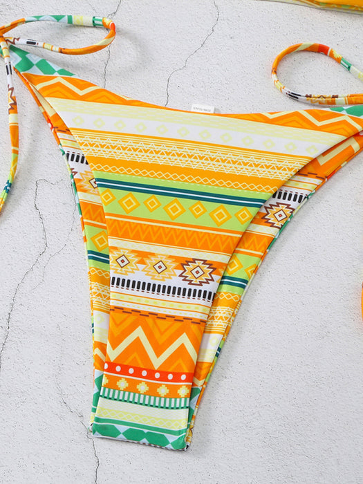 Vibrant Geometric Lace-Up Bohemian Bikini Set with Adjustable Bottoms