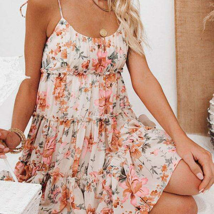 Vibrant Floral Chiffon Overall Dress