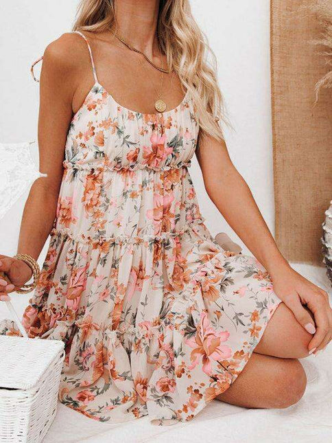 Vibrant Floral Chiffon Overall Dress